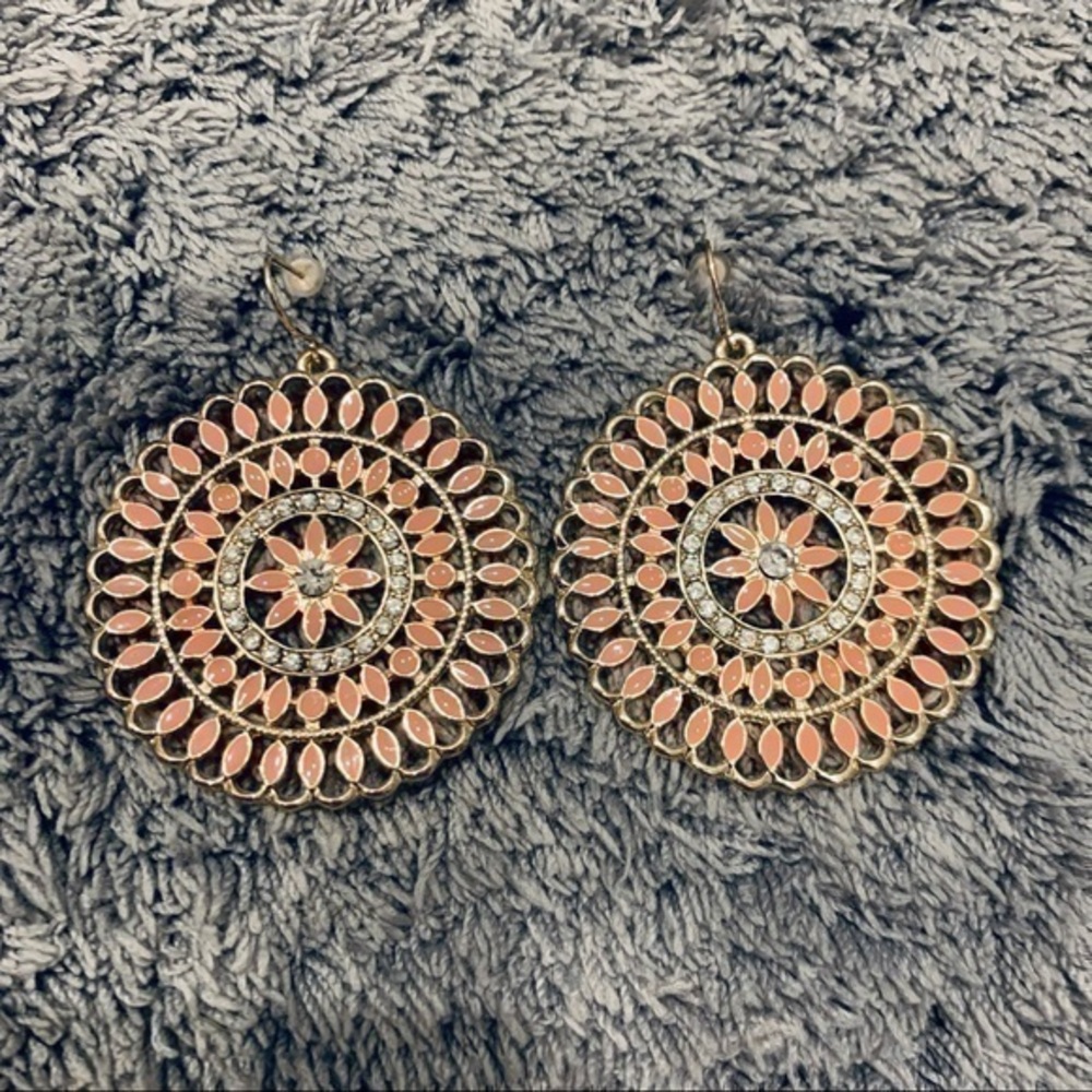 Coral and Stone Gold Colored Dangle Earrings